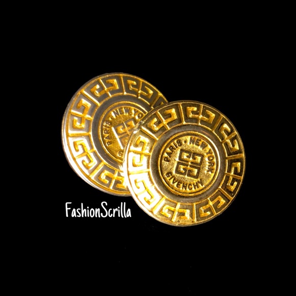 Vintage Givenchy Gold Vintage Round Crest Spelled Out Logo Pierced Post Earrings - Picture 3 of 6